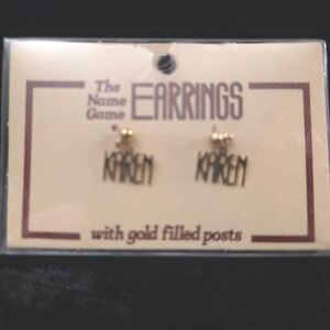 NOS Vintage The Name Game Karen Earrings Gold Filled Posts 80s 90s‎ Kitsch Retro